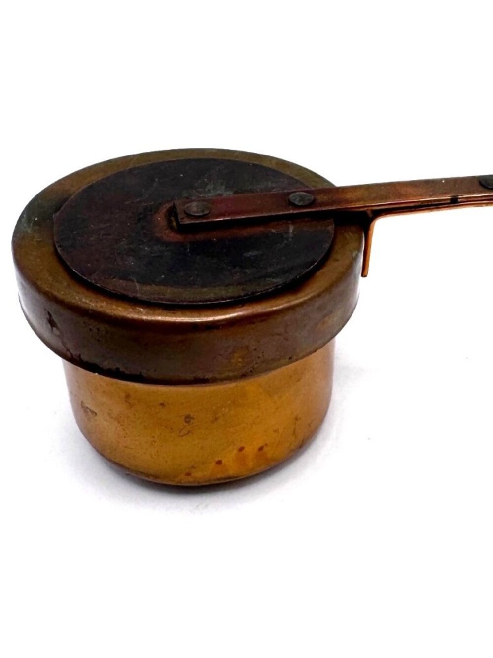 Vintage Brass & Copper Melting Crucible Pot With Lid Handle 6-Inch Diameter